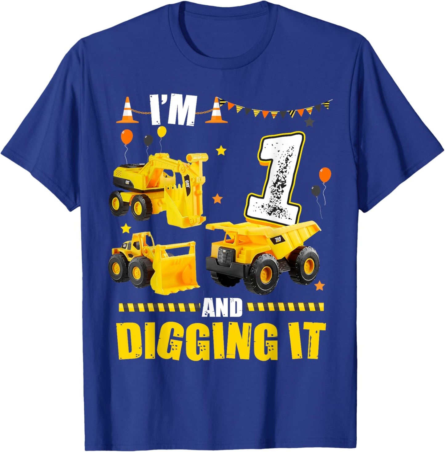 I'm 1 Year Old And Digging It 1st Birthday Construction T-Shirt - T-Shirt | Royal