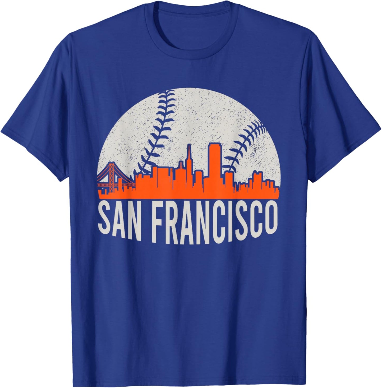 Vintage San Francisco Skyline Baseball Present Men Women T-Shirt - T-Shirt | Royal