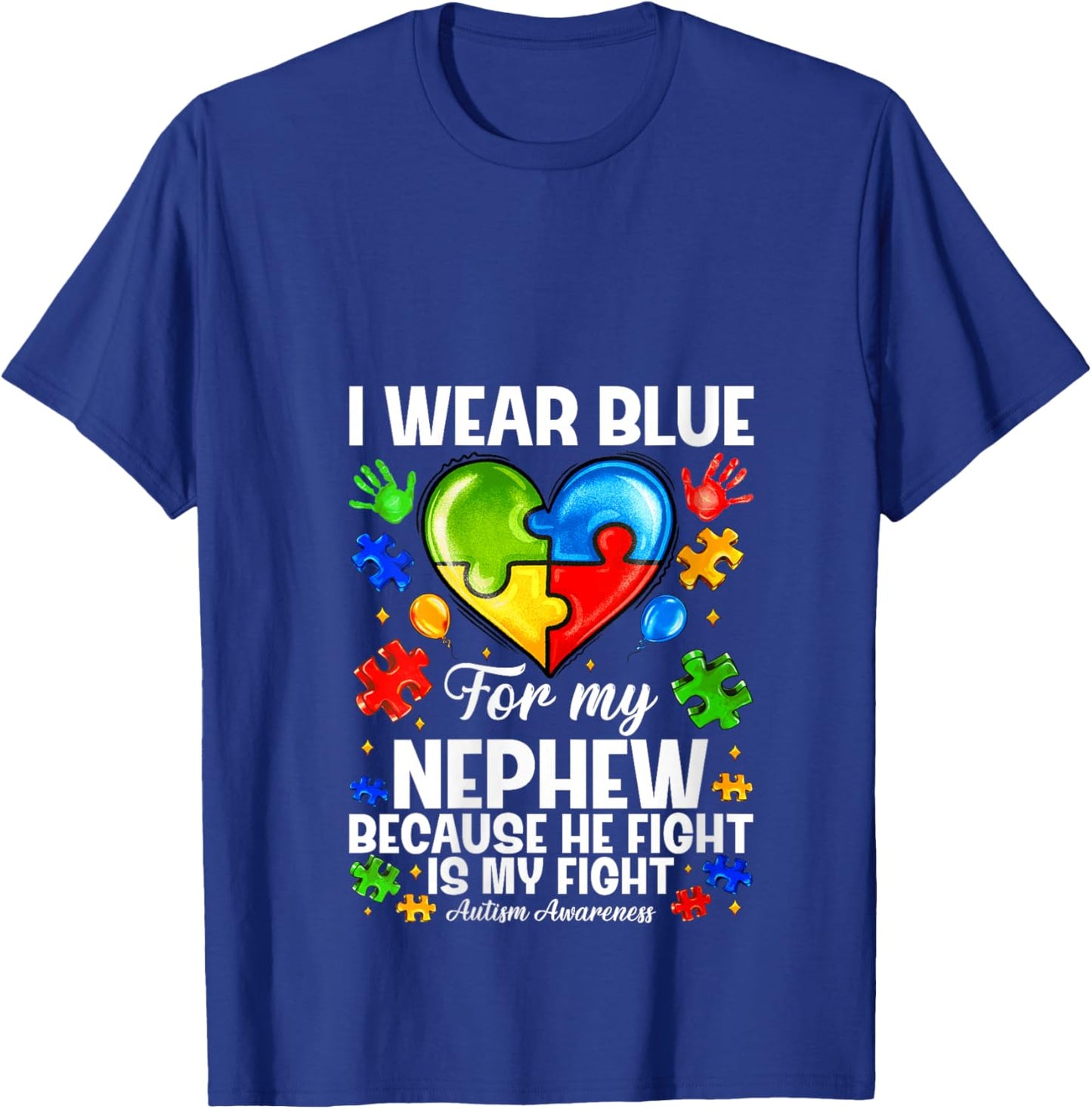 Women's I Wear Blue for My Nephew Autism Awareness Support Puzzle V-Neck T-Shirt - T-Shirt | Royal