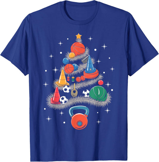 PE Teacher Xmas Physical Education Teacher Christmas Tree T-Shirt - T-Shirt | Royal