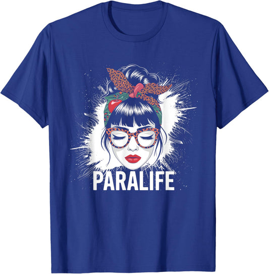 Bleached Messy Bun Para Life Paraprofessional Teacher T-Shirt - T-Shirt | Royal