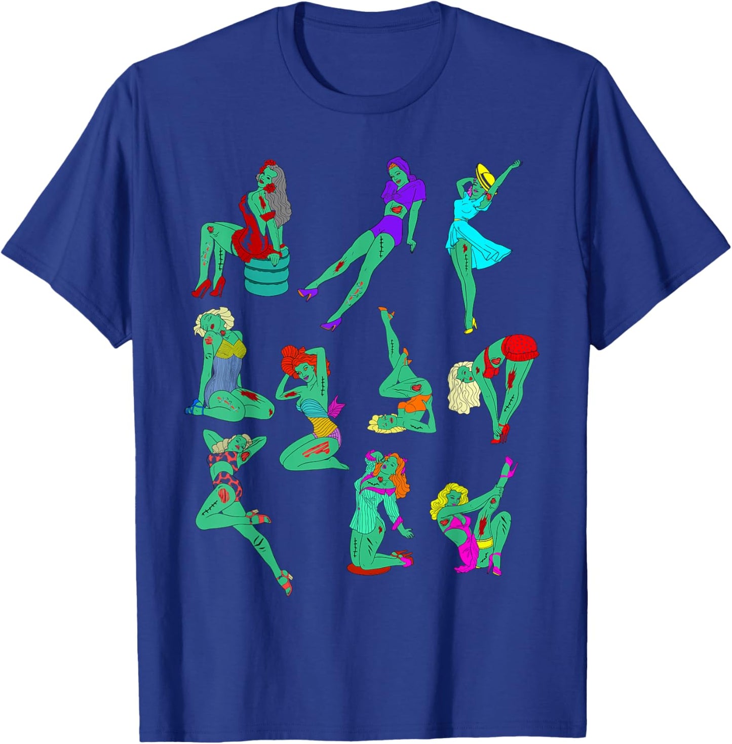 Funny Vintage Pin-up Sexy Zombie Girls Halloween Costume T-Shirt - T-Shirt | Royal