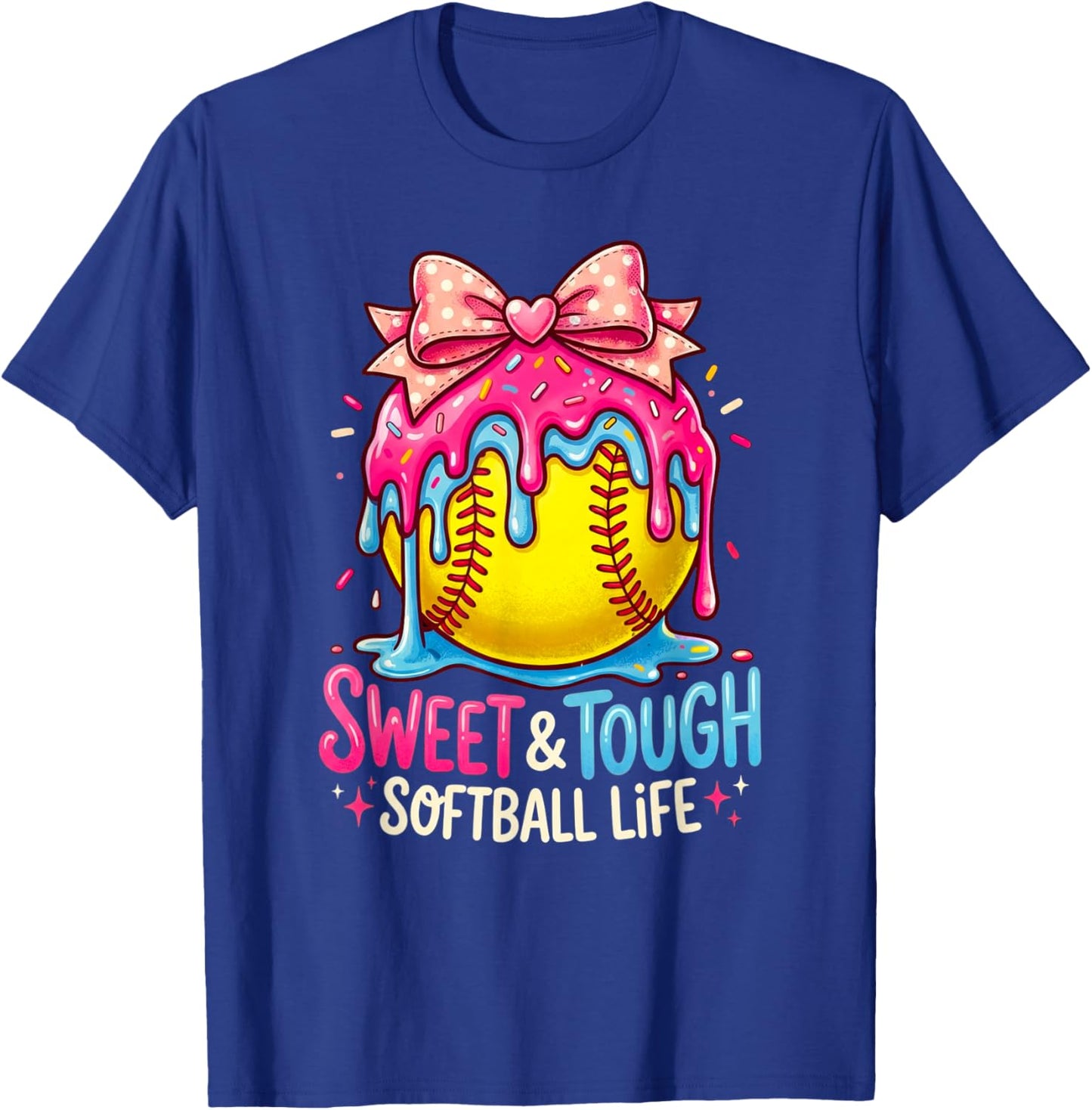 Drip Softball Girl Girls Coquette Bow Softball T-Shirt - T-Shirt | Royal
