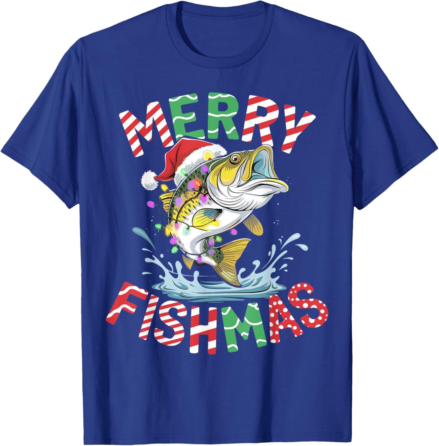 Merry Fishmas Santa Fishing Funny Fisherman Christmas T-Shirt - T-Shirt | Royal