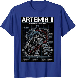 Artemis II Technical Specifications Moon Mission Blueprint T-Shirt - T-Shirt | Royal