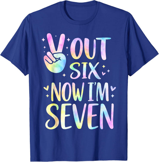 7th Birthday Girl Outfit I was 6 Now Im 7 Year Old Six Seven T-Shirt - T-Shirt | Royal