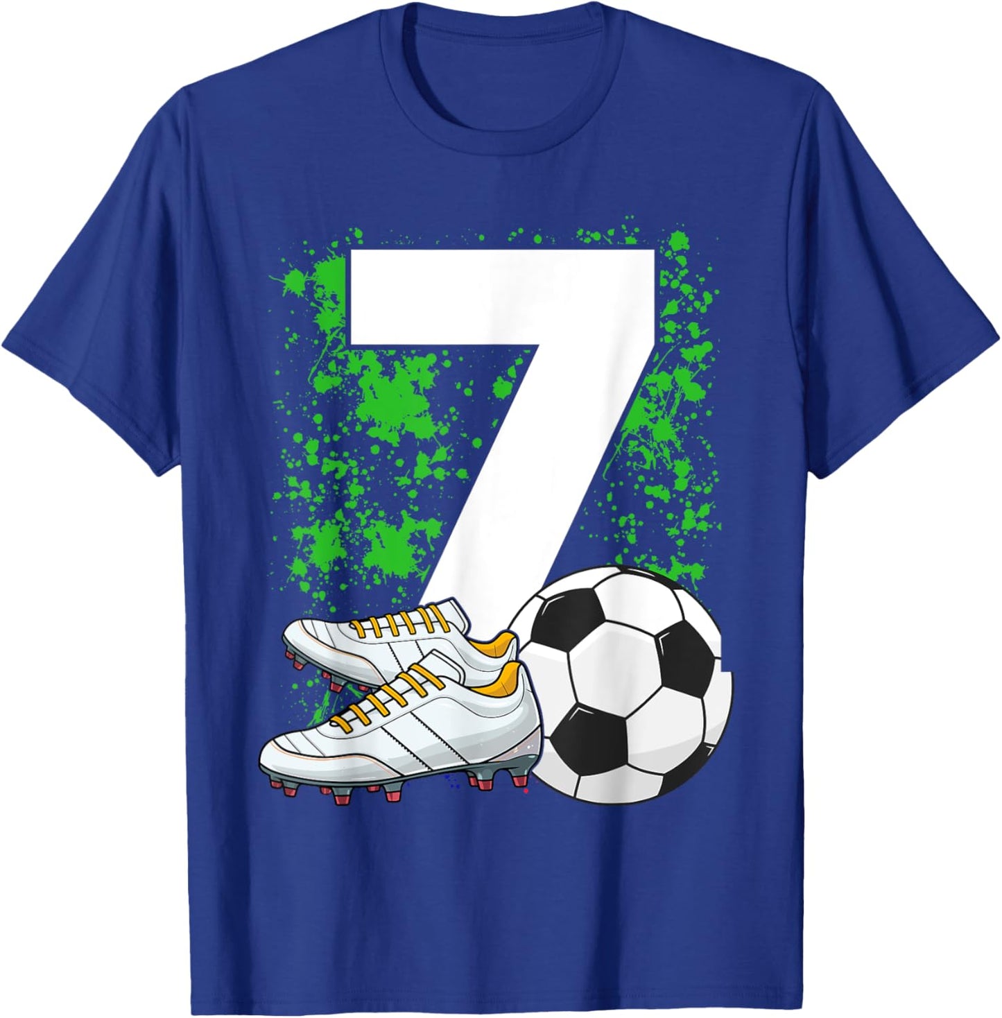 7th Birthday Boys 7 Years Soccer Football Player Birthday T-Shirt - T-Shirt | Royal