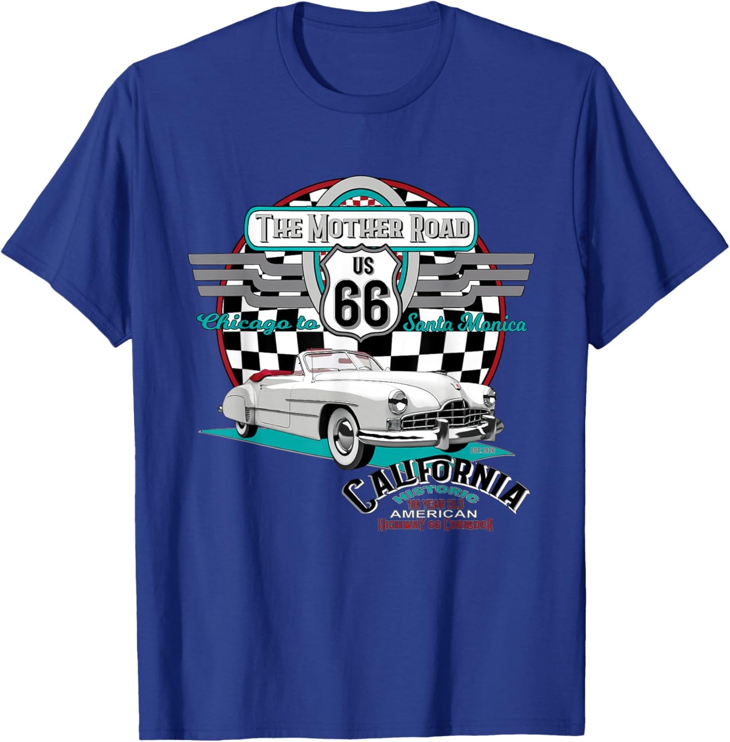 California US Highway 66 Historic Chicago to Santa Monica T-Shirt - T-Shirt | Royal