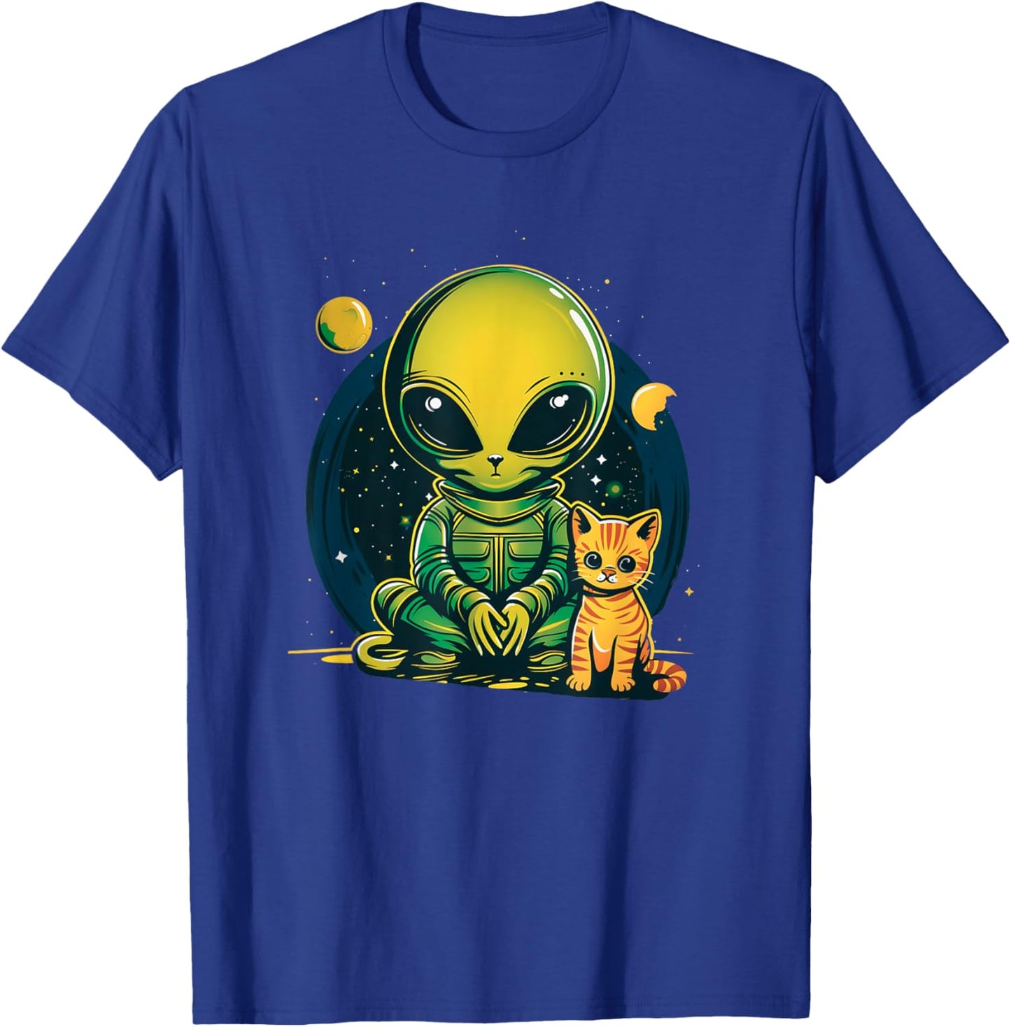 Alien And Cat Funny Cat Selfie With Alien Vintage Ufo Funny T-Shirt - T-Shirt | Royal