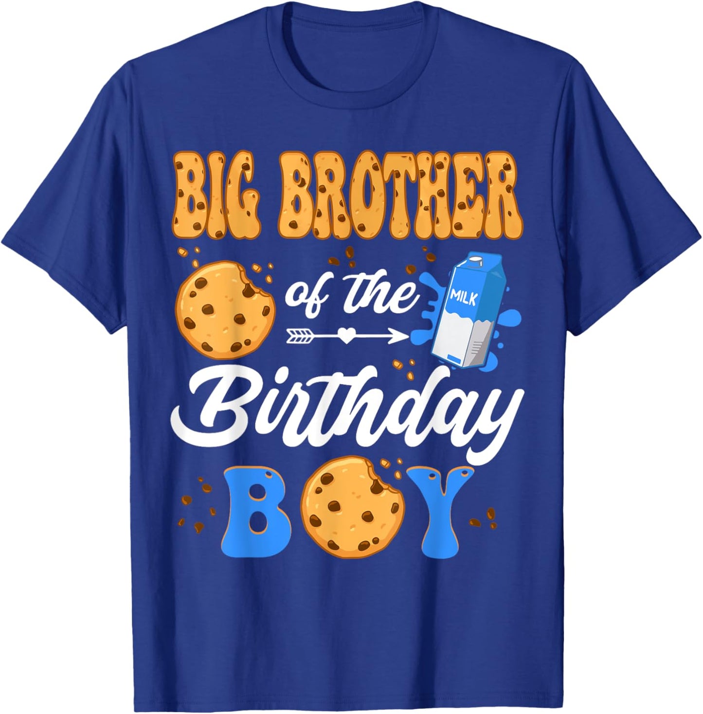 Big Brother Of The Birthday Boy Milk & Cookies 1St Birthday T-Shirt - T-Shirt | Royal