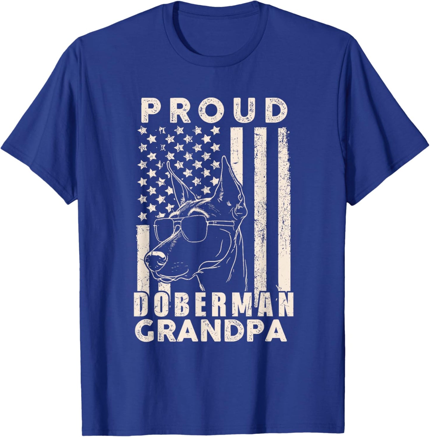 Proud Doberman Dog Grandpa American Flag Patriotic Dog Owner T-Shirt - T-Shirt | Royal