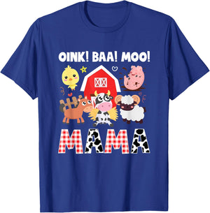 Oink Baa Moo Mama Farm Animals Birthday Party Family T-Shirt - T-Shirt | Royal