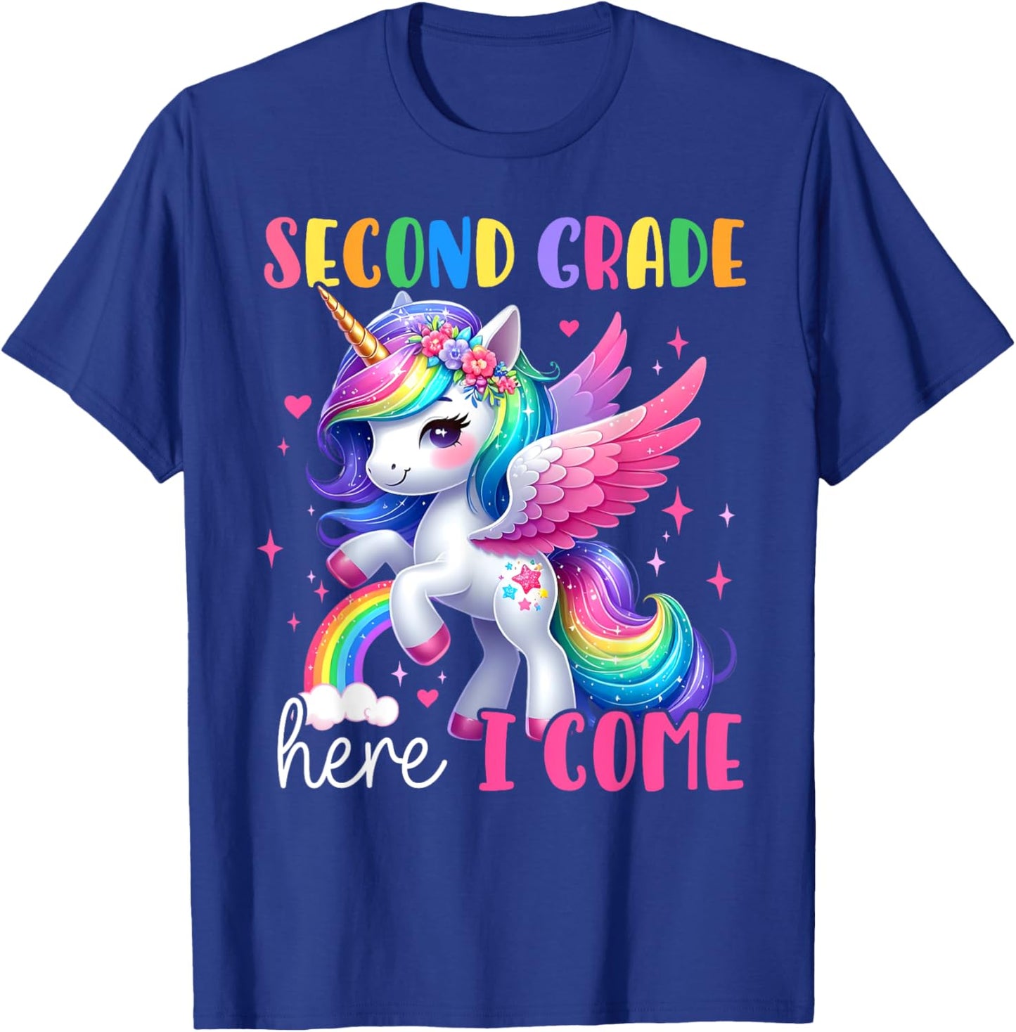 Second Grade Here I Come Unicorn Girls Kids Back To School T-Shirt - T-Shirt | Royal