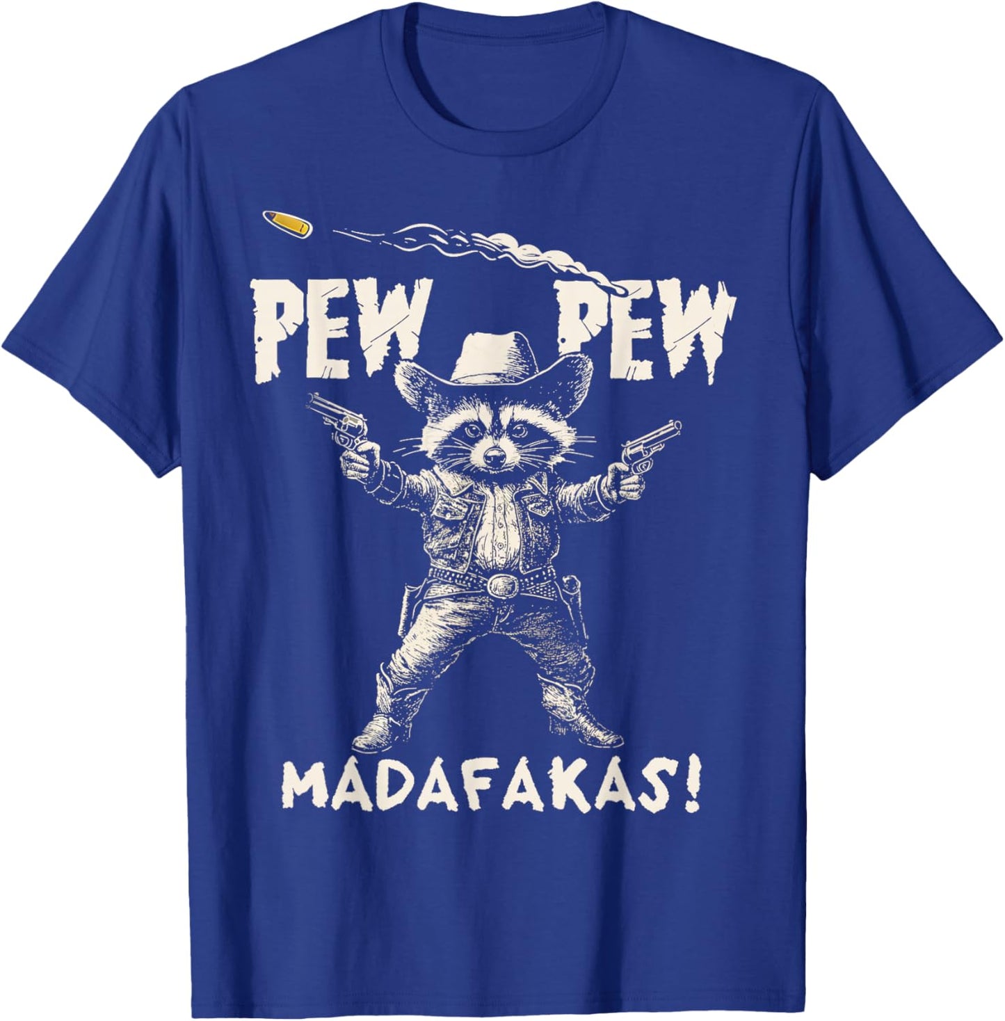 Pew Pew Madafakas Funny Raccoon Vintage 90s Graphic Style T-Shirt - T-Shirt | Royal