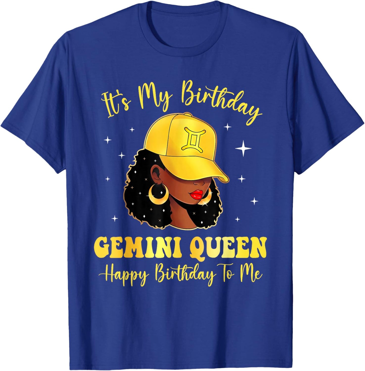 Gemini Queen Black Afro Women Yellow Cap Its My Birthday T-Shirt - T-Shirt | Royal