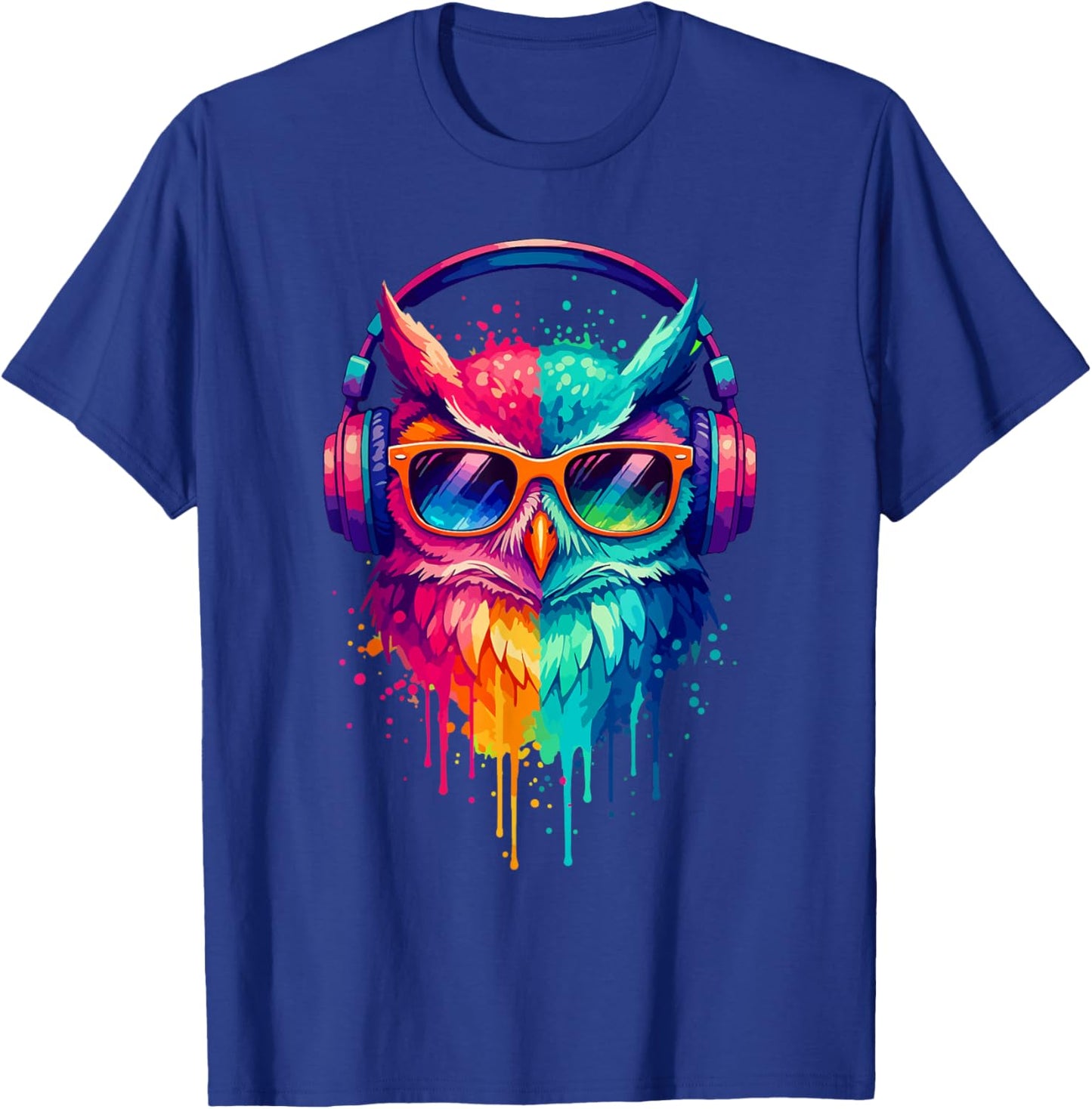 Owl Wearing Headphones and Sunglasses EDM Rave Design T-Shirt - T-Shirt | Royal