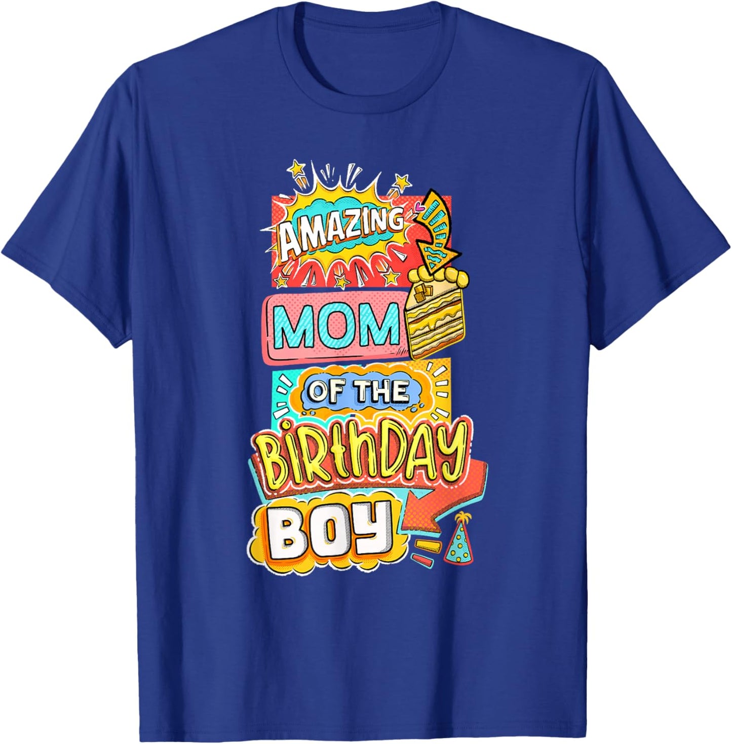 Mom Of The Birthday Boy Amazing Superhero Comic Party Family T-Shirt - T-Shirt | Royal
