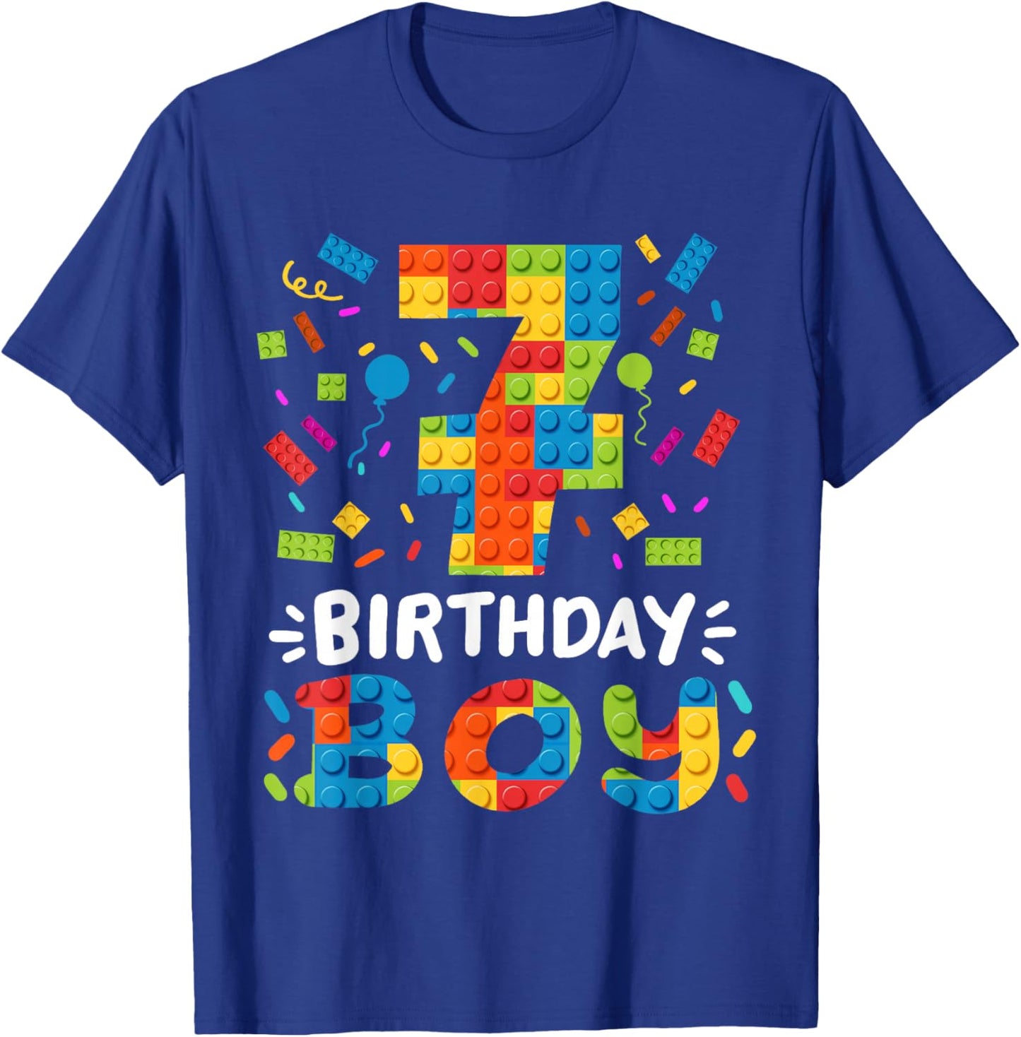 Kids 7 Years Old Building Blocks Builder 7th Birthday Boys T-Shirt - T-Shirt | Royal