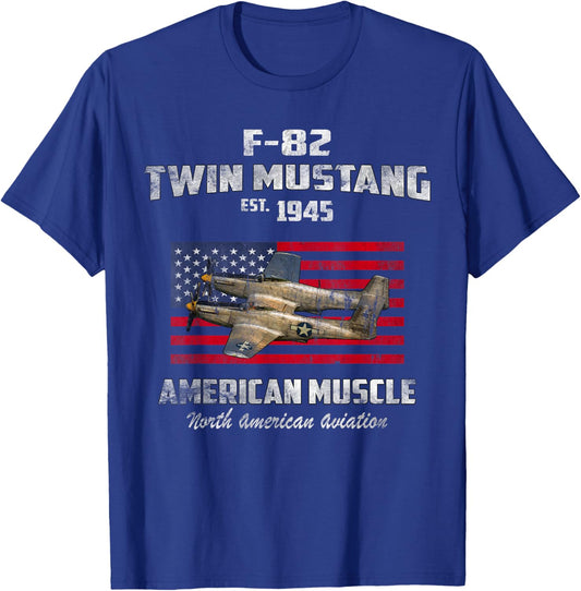 F-82 Twin Mustang Airplane American Muscle Vintage WW2 Pilot T-Shirt - T-Shirt | Royal