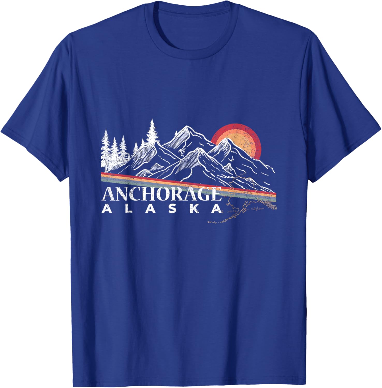 Alaska Mountains National Park Retro Sunset Anchorage Travel T-Shirt - T-Shirt | Royal