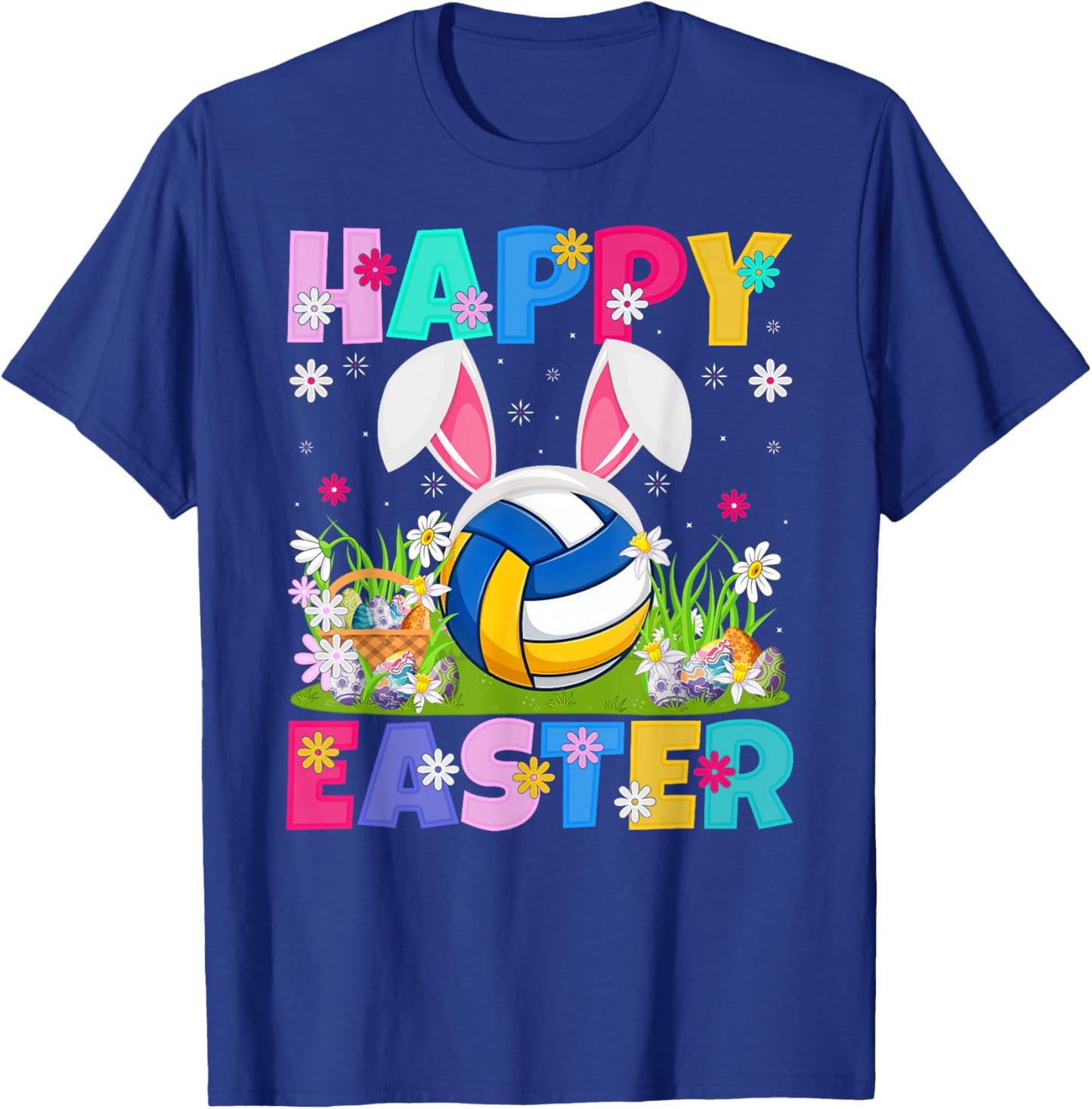 Volleyball Player Easter Egg Hunt Bunny Ear Easter T-Shirt - T-Shirt | Royal