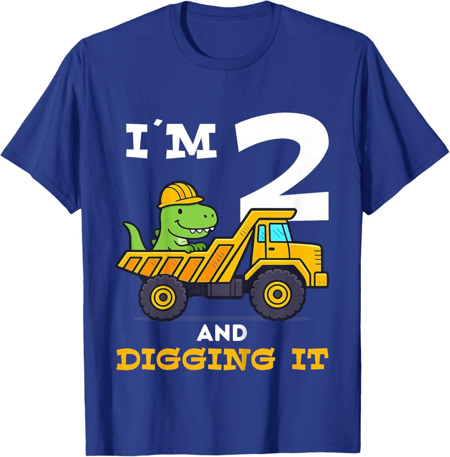 Dinosaur 2nd Birthday Construction T-Shirt - T-Shirt | Royal