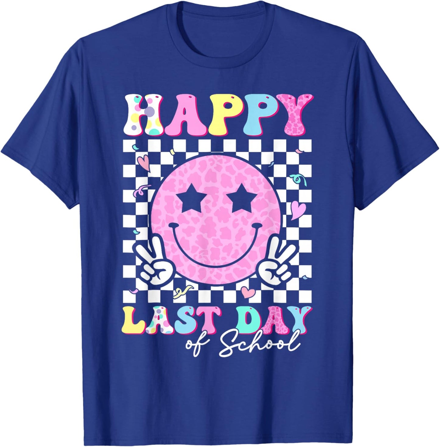 Happy Last Day Of School Retro Groovy Teacher Student Kids T-Shirt - T-Shirt | Royal
