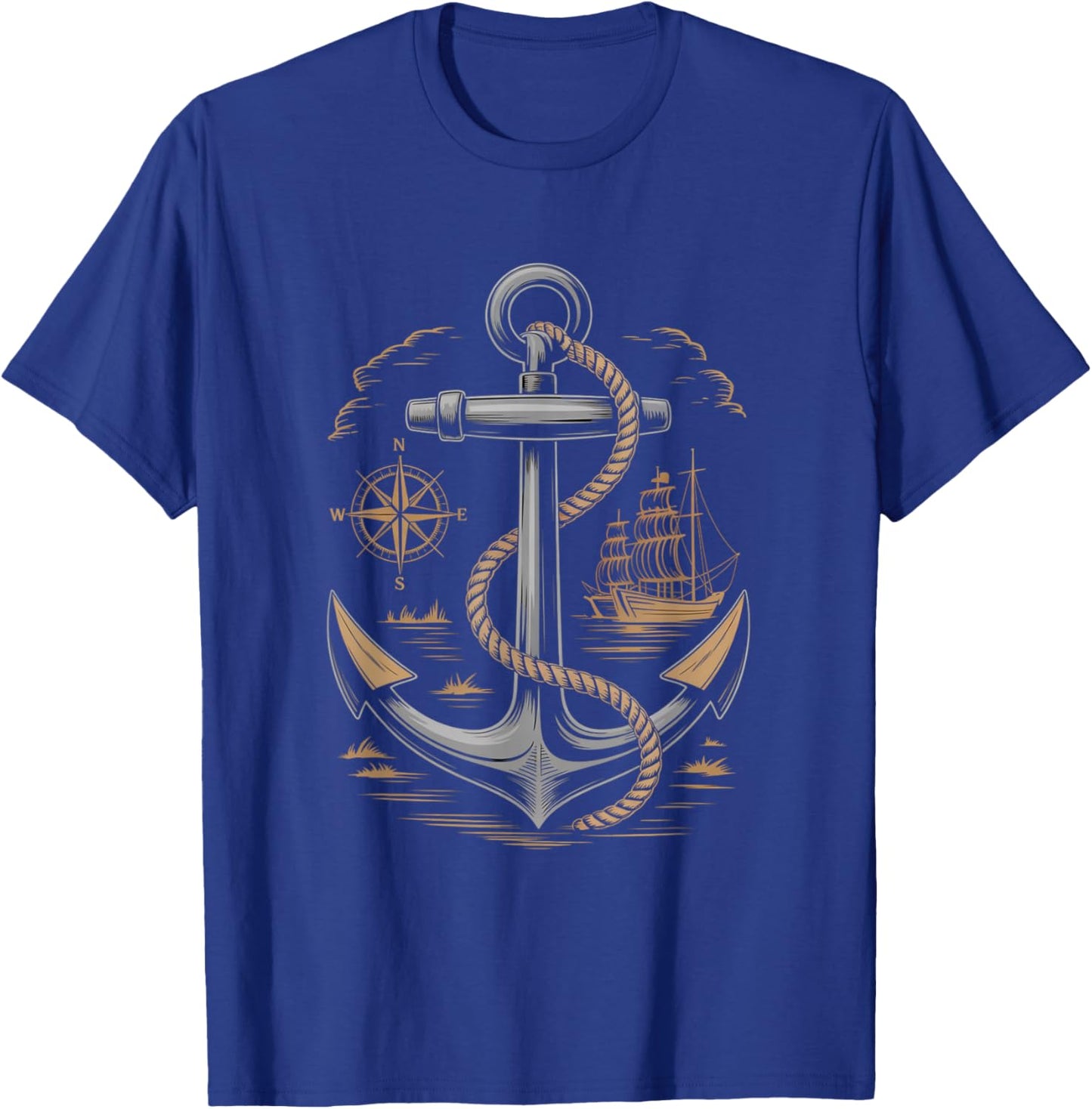 Vintage Anchor Compass Sailing Ship Nautical Maritime Sea T-Shirt - T-Shirt | Royal
