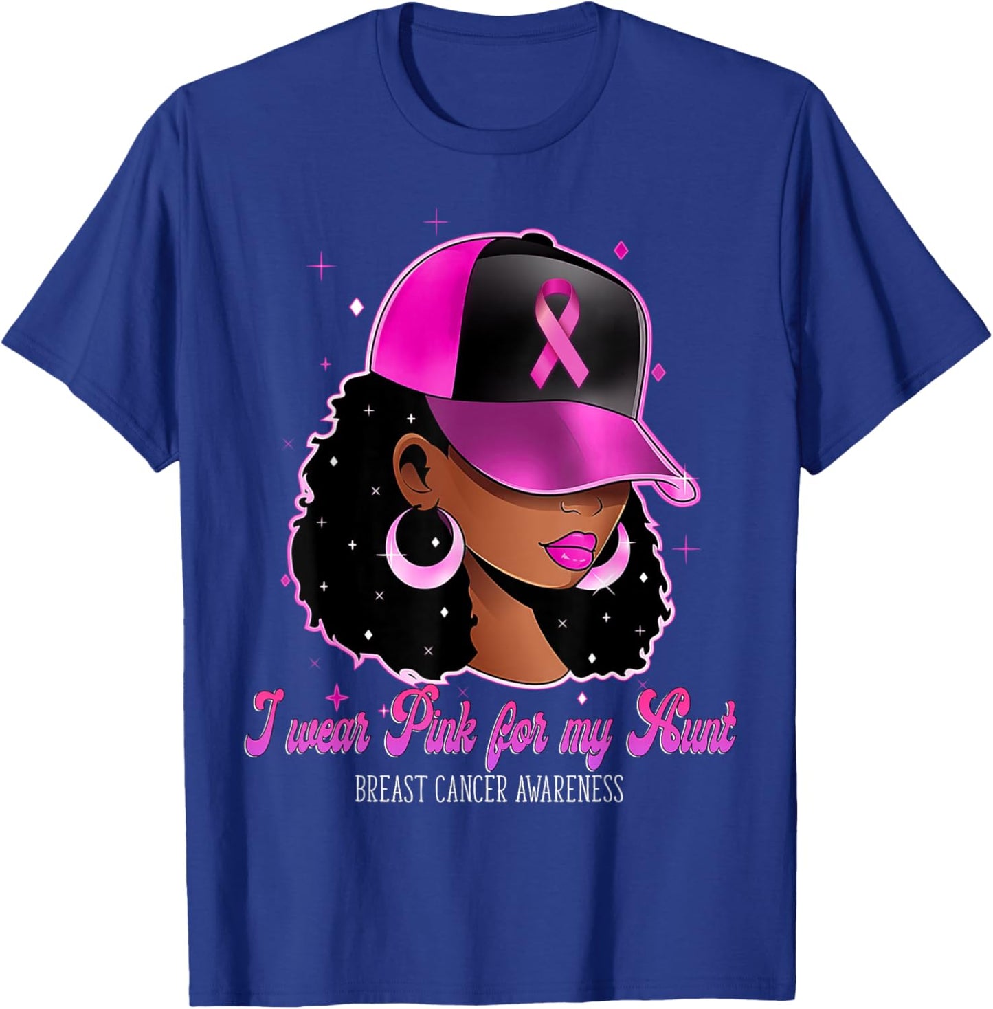 I Wear Pink For My Aunt Breast Cancer Awareness Afro Girl T-Shirt - T-Shirt | Royal