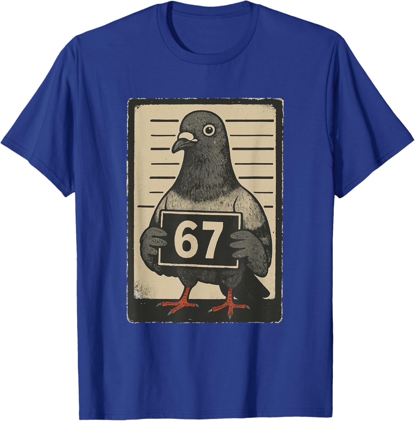 Funny Six Seven Meme 67 Pigeon Mugshot Viral Internet Trend T-Shirt - T-Shirt | Royal