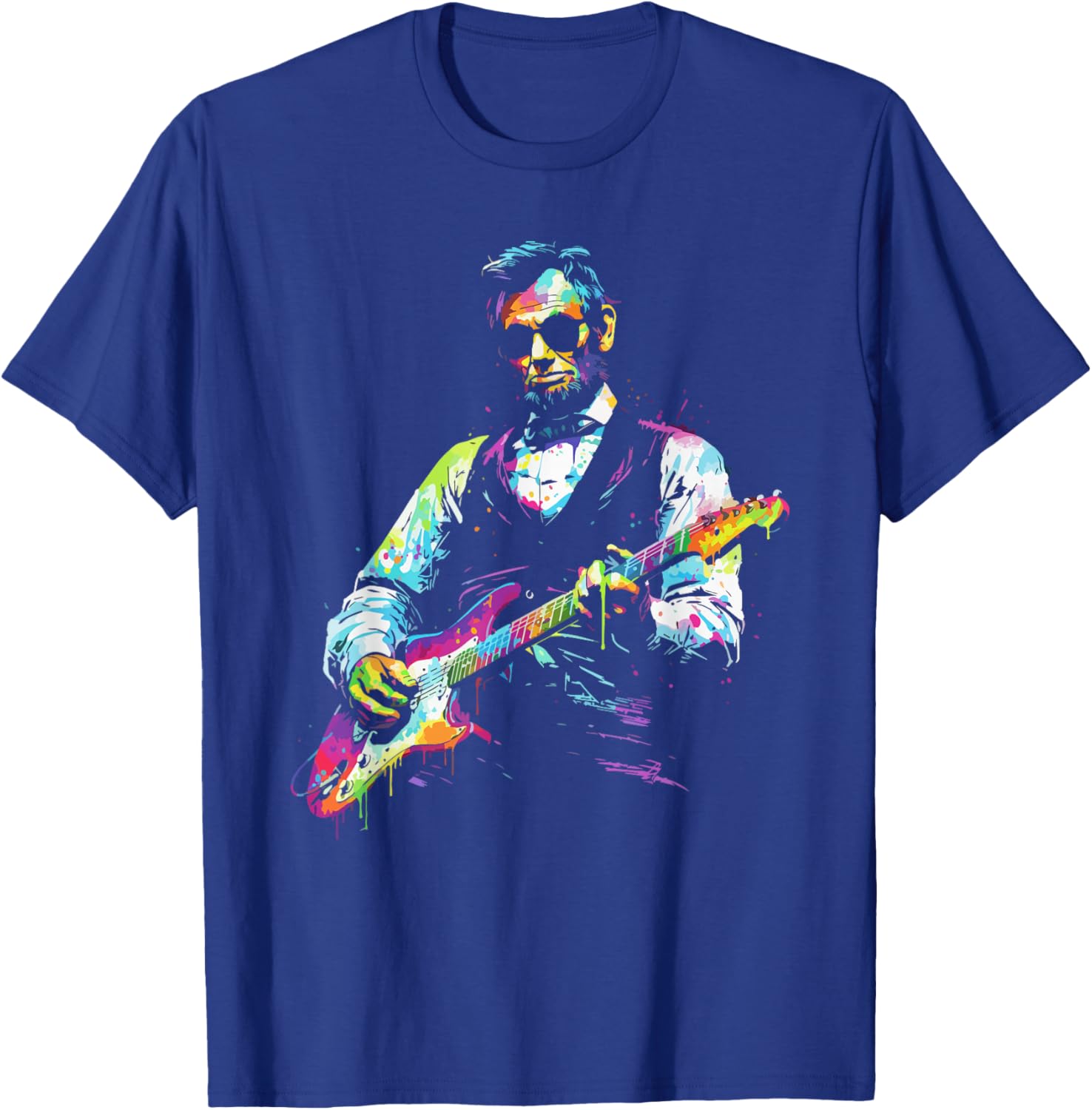 Rave President Abe Lincoln Playing Guitar Graphic EDM Art T-Shirt - T-Shirt | Royal