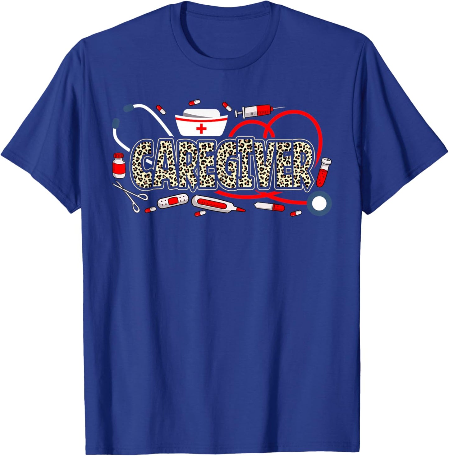 Caregiver Stethoscope Leopard Funny Caregiver Life T-Shirt - T-Shirt | Royal
