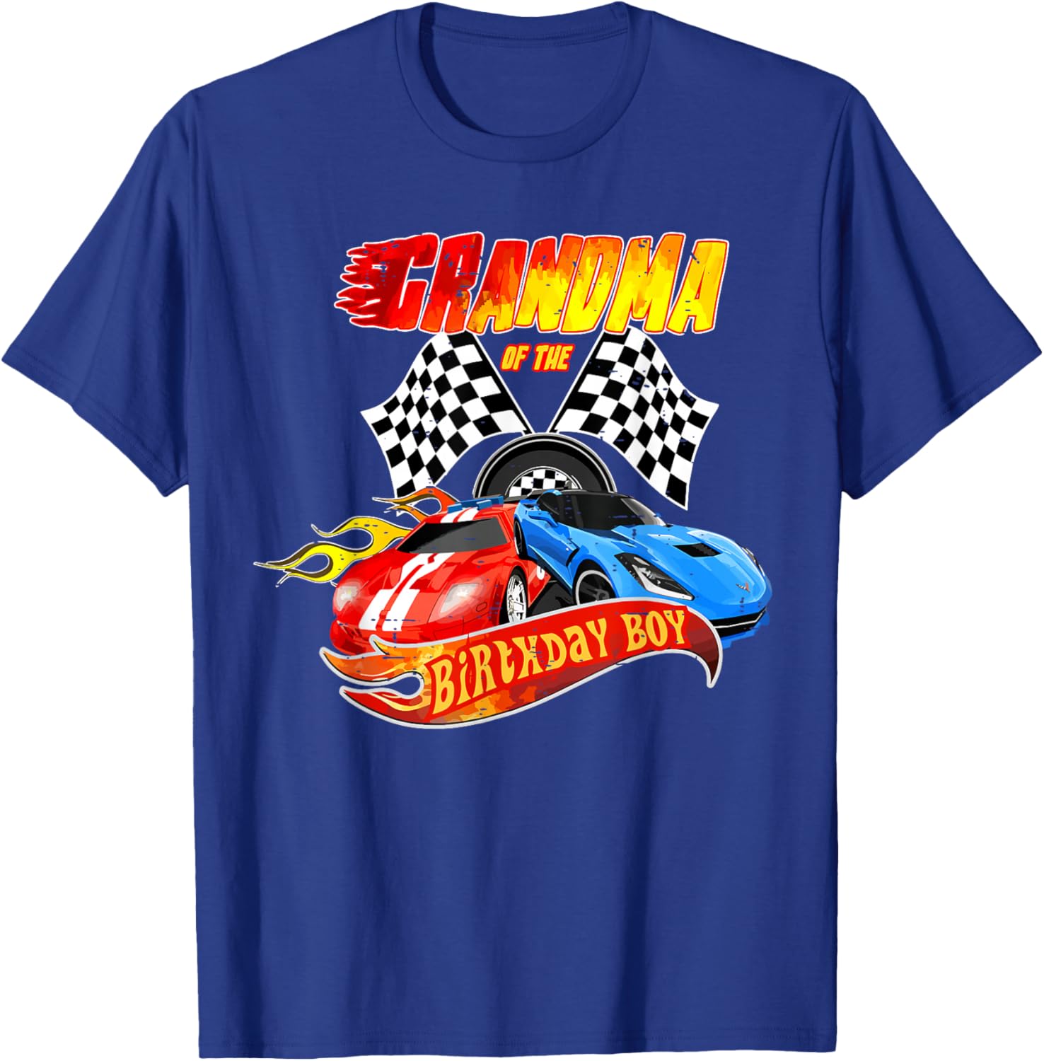 Grandma Of The Birthday Boy Race Car Birthday Party Racing T-Shirt - T-Shirt | Royal