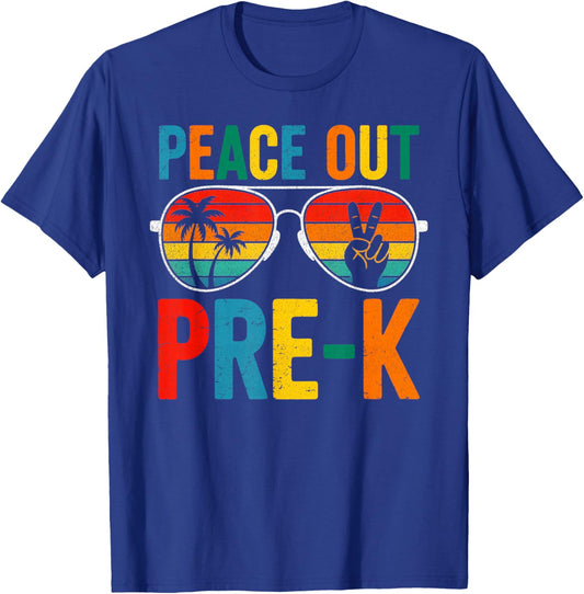 Peace Out PreK Preschool Retro Graduation Last Day of School T-Shirt - T-Shirt | Royal