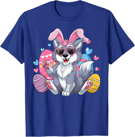 Cute Wolf with Rabbit Ears Easter for Boys and Girls T-Shirt - T-Shirt | Royal