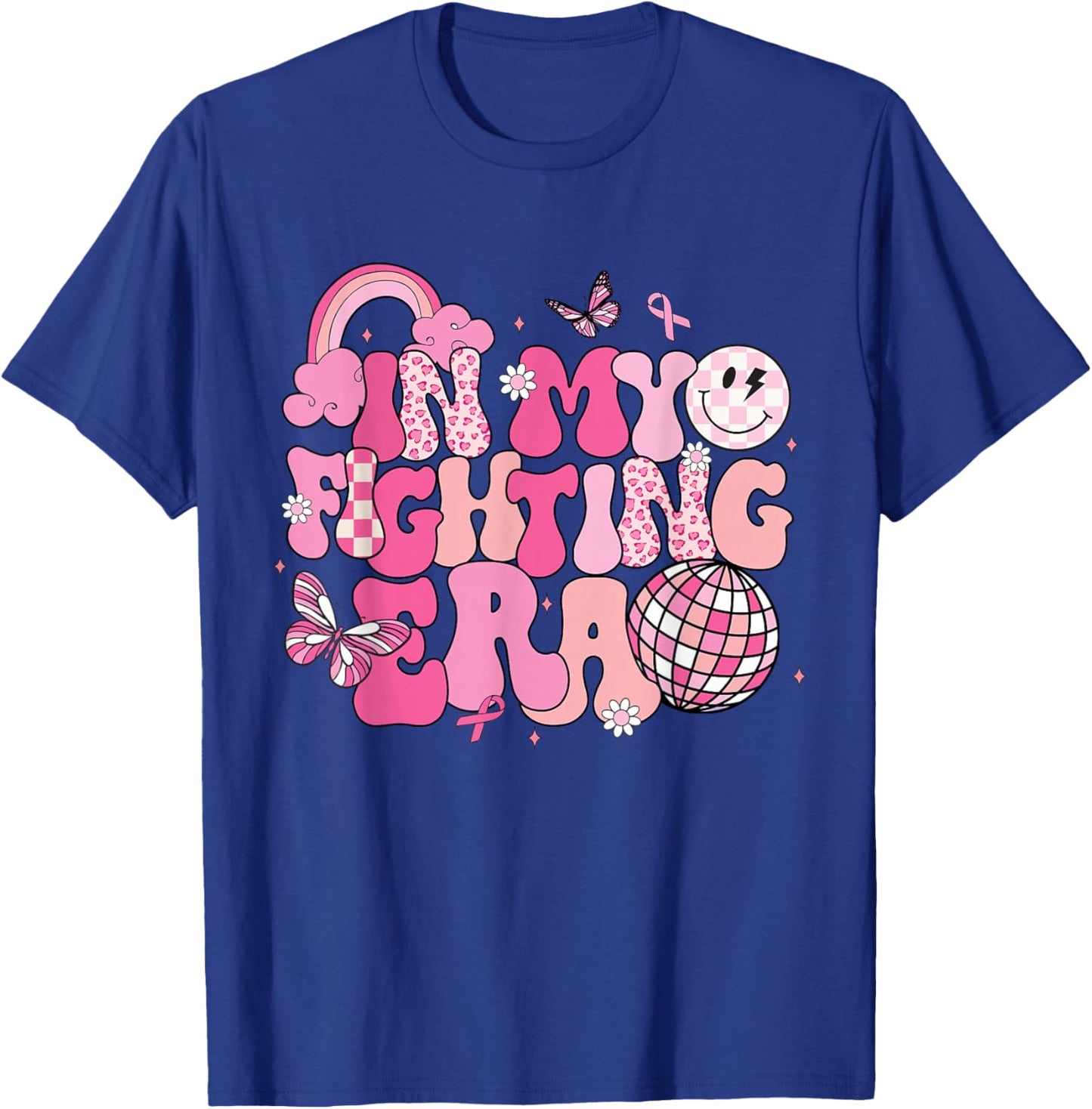 Retro Groovy In My Fighting Era Breast Cancer Awareness T-Shirt - T-Shirt | Royal