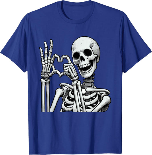 Skeleton Love Hands Halloween Finger Heart Sign T-Shirt - T-Shirt | Royal