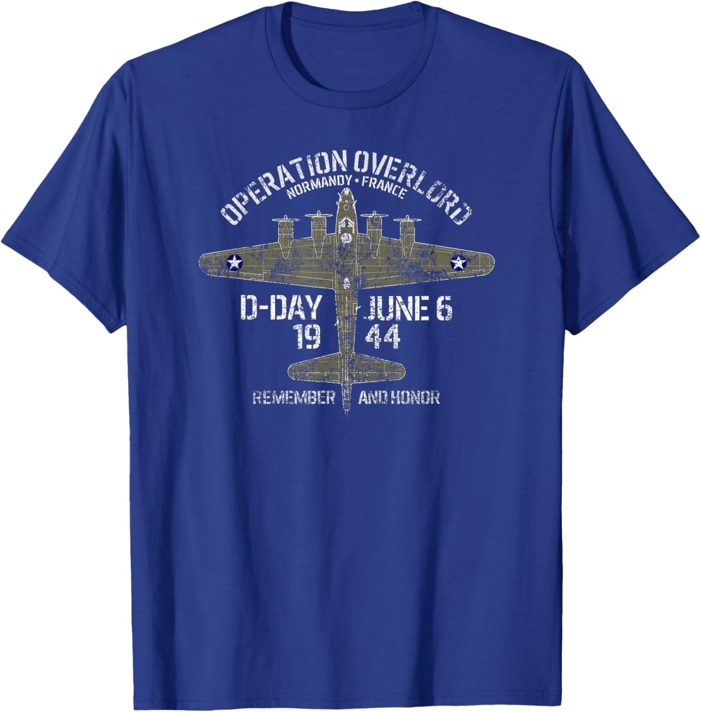B-17 Operation Overlord D-Day 6 June 1944 Printed Aged T-Shirt - T-Shirt | Royal