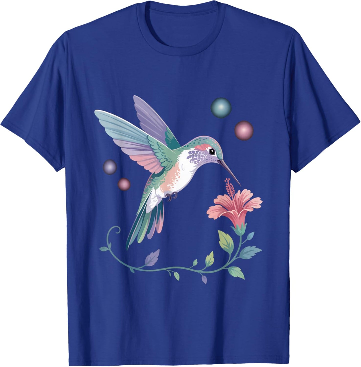 Colorful Cute Hummingbird Flower Nature Art Bird Lovers T-Shirt - T-Shirt | Royal
