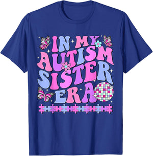In My Autism Sister Era Retro Disco Family Autism Awareness T-Shirt - T-Shirt | Royal
