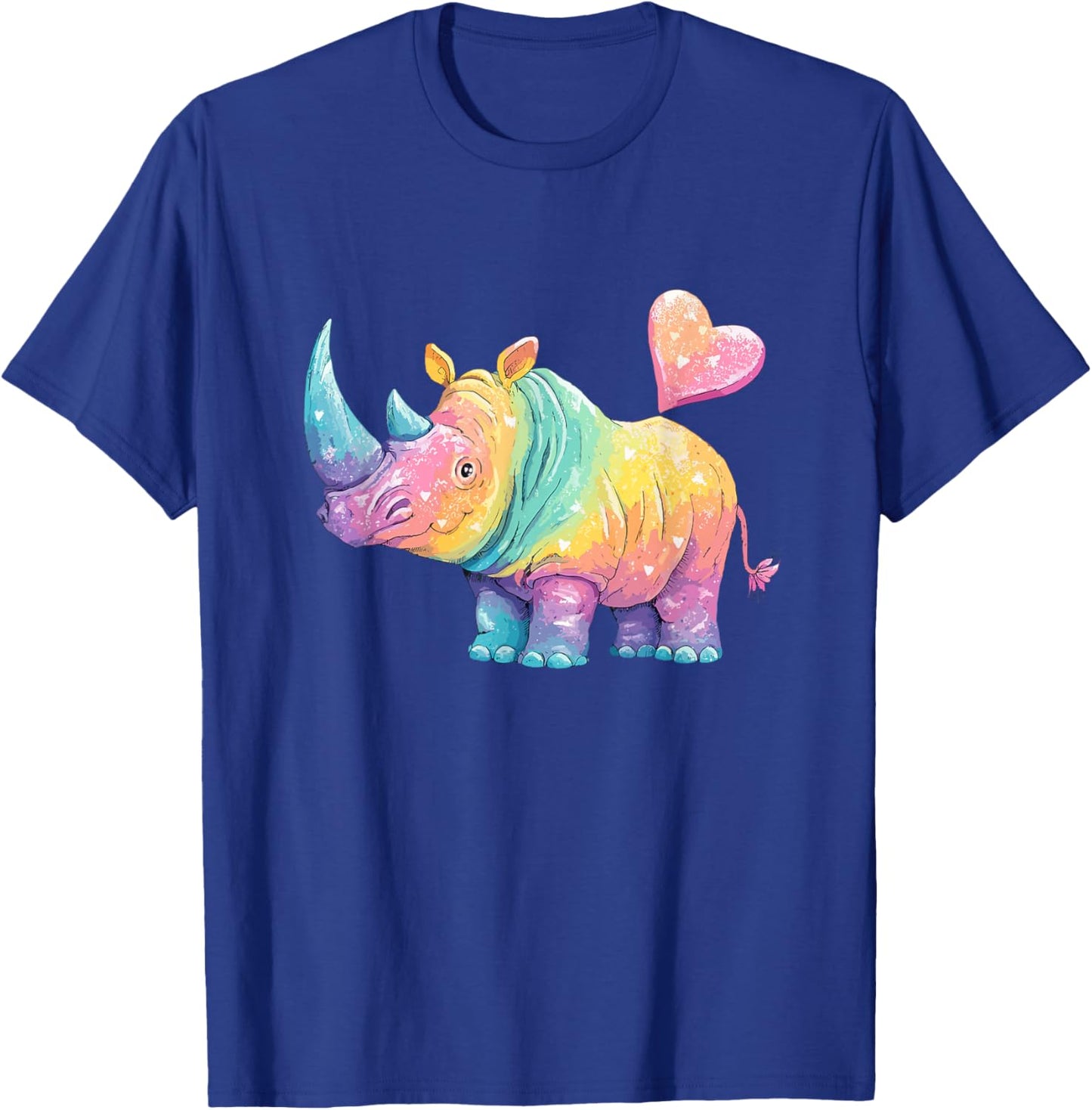 Cute Pastel Rainbow Rhino with Heart Love T-Shirt - T-Shirt | Royal