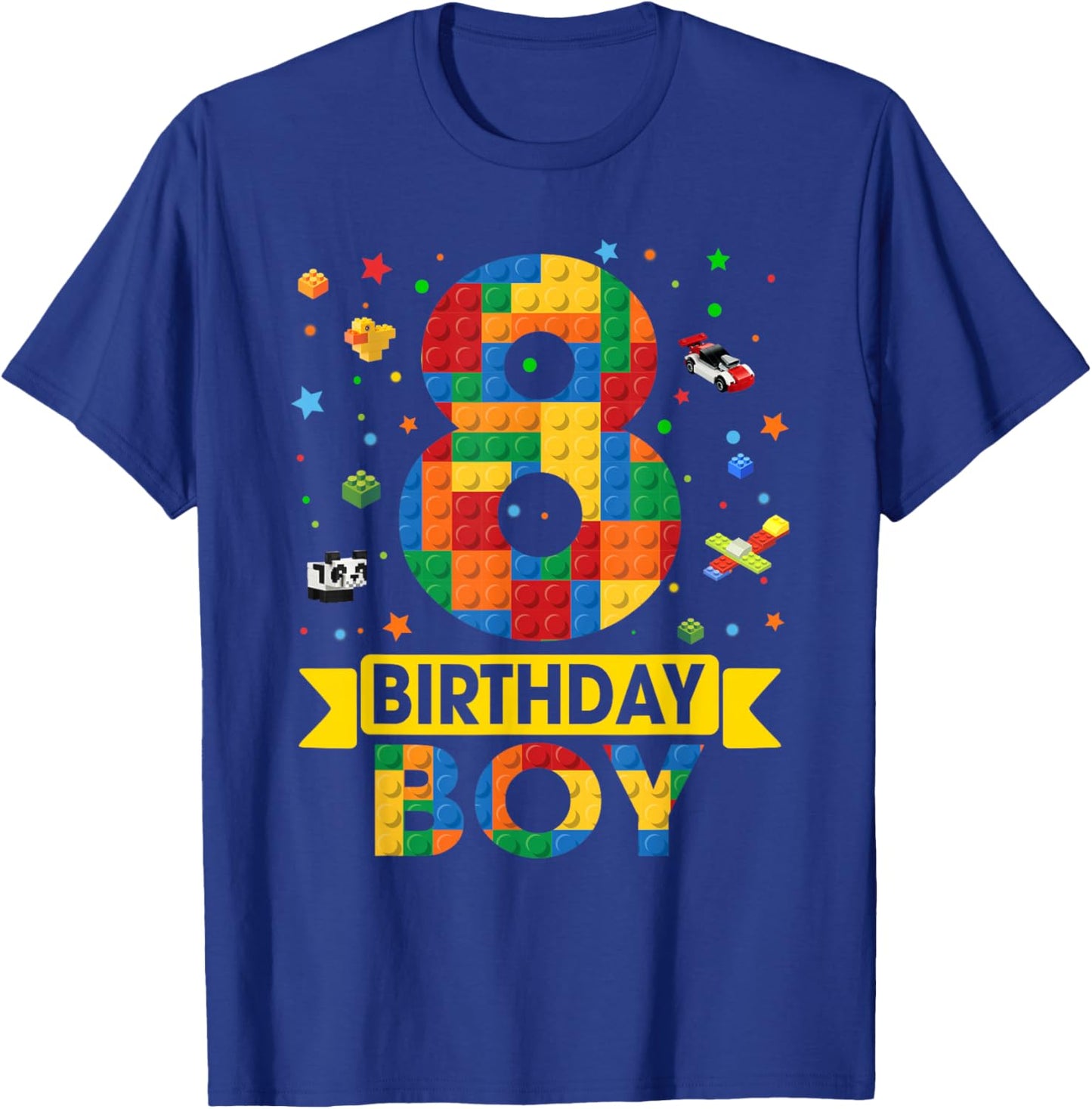 Kids Funny 8 Year Old Building Blocks 8th Birthday Boy T-Shirt - T-Shirt | Royal