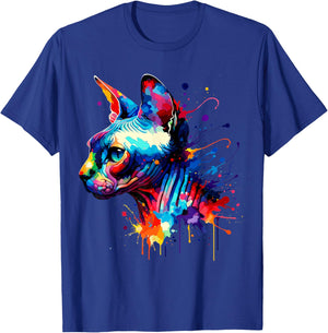 Splash Art Sphynx Cat Canadian Hairless Cat T-Shirt - T-Shirt | Royal