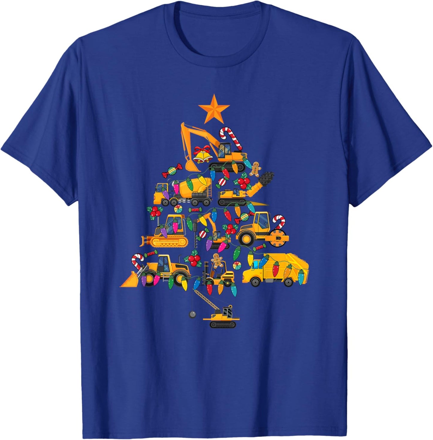 Construction Excavator Christmas Tree Xmas Men Kids T-Shirt - T-Shirt | Royal