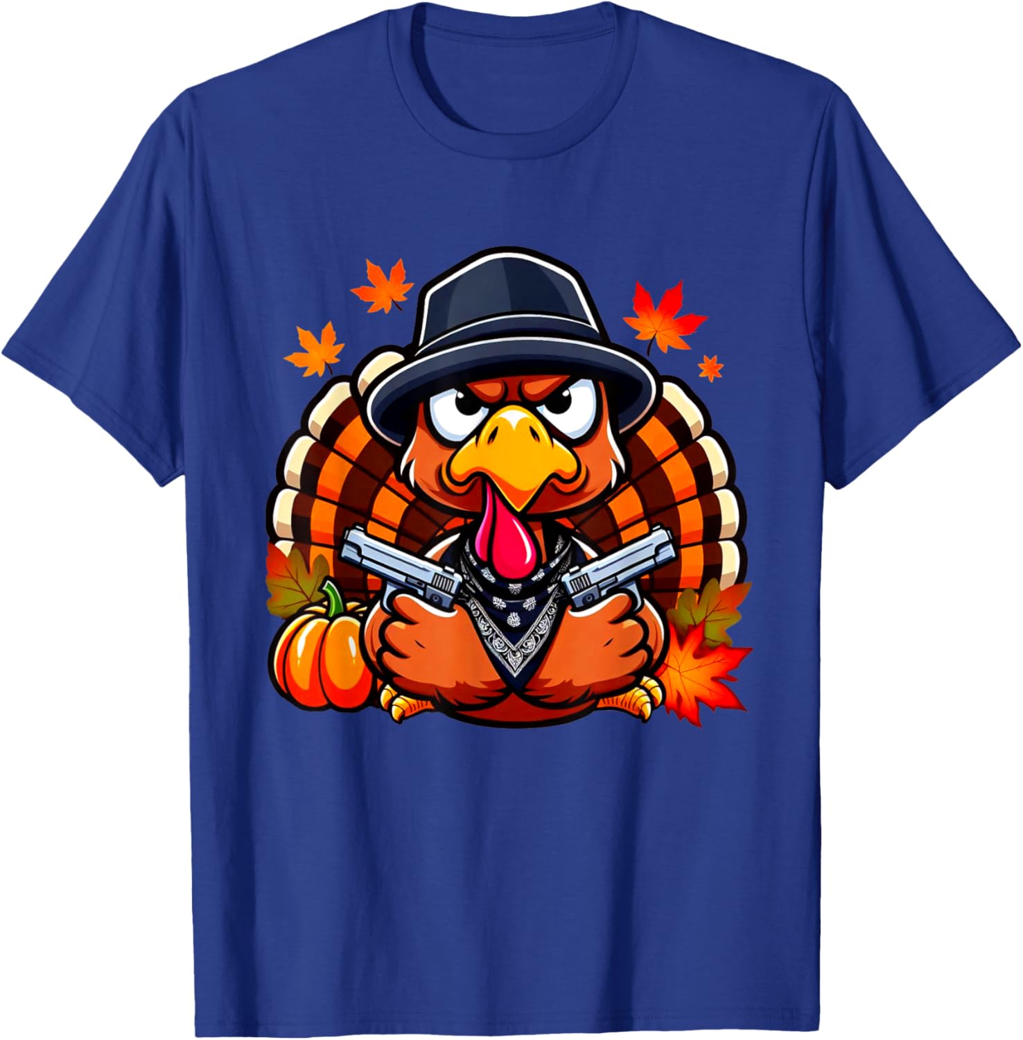 Gangster Thug Thanksgiving Turkey With Gun Angry Turkey T-Shirt - T-Shirt | Royal