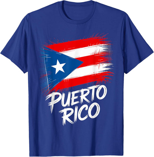 Artistic Puerto Rico Flag Paint Brush Graphic T-Shirt - T-Shirt | Royal