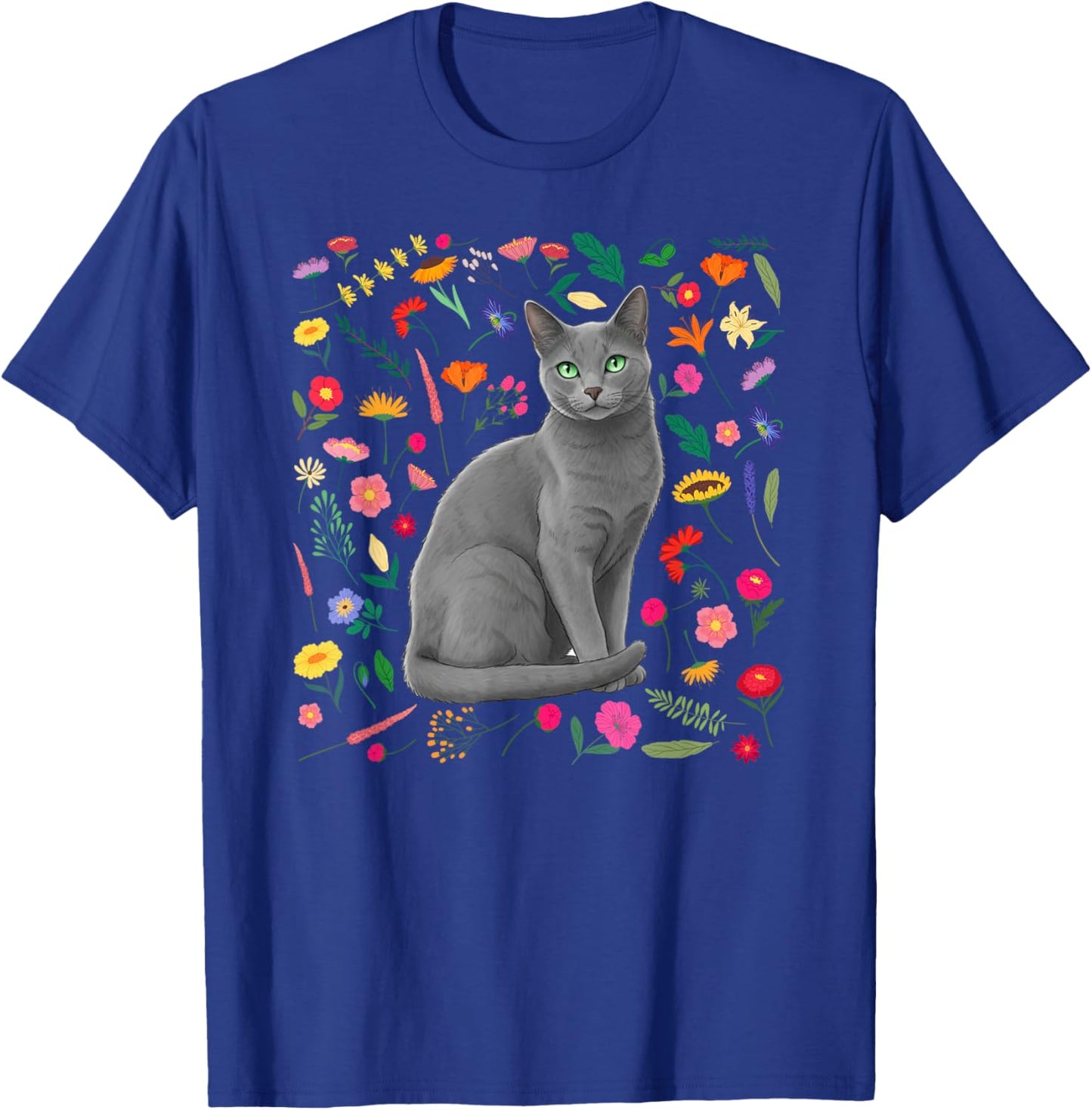 Russian Blue Cat Owner Flowers Russian Blue Cat Lover T-Shirt - T-Shirt | Royal