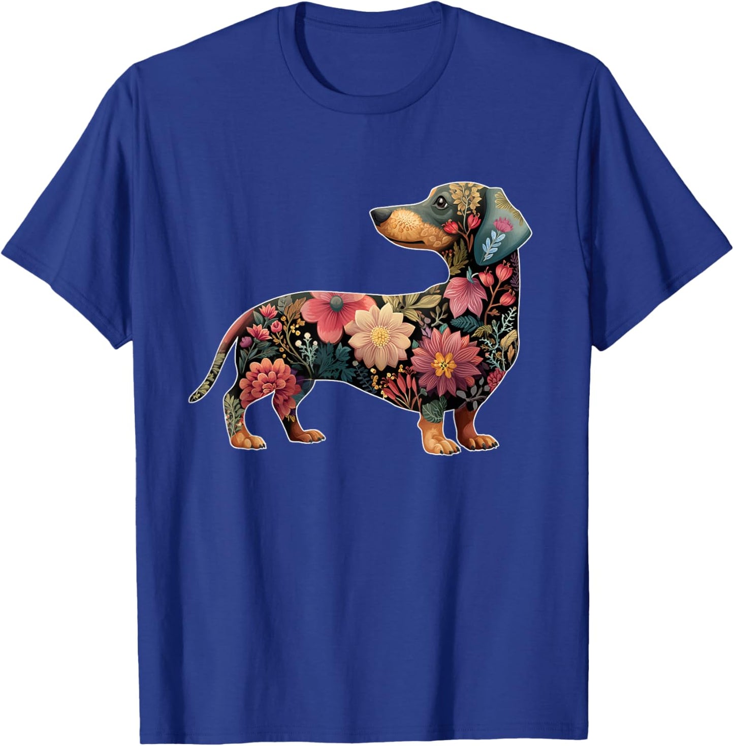 Cute Dachshund Floral Flower T-Shirt - T-Shirt | Royal