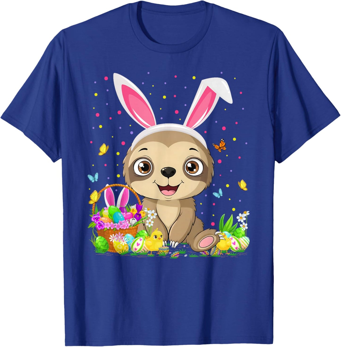 Cute Sloth Easter Egg Hunt Bunny Ear Sloth Happy Easter T-Shirt - T-Shirt | Royal