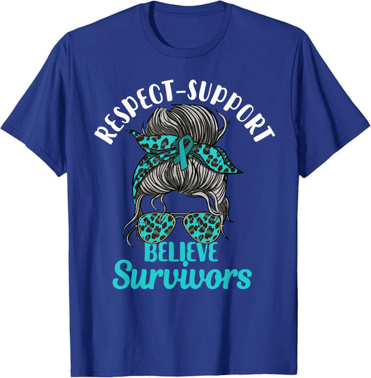 Respect, Support, Believe Survivors Messy Hair Sexual Abuse T-Shirt - T-Shirt | Royal